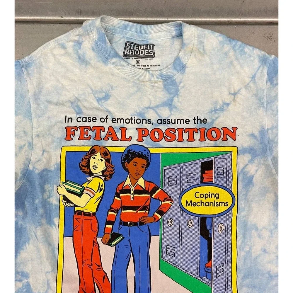 Steven Rhodes Coping Mechanism TShirt Size Small‎ Blue Tie Dye Fetal Position